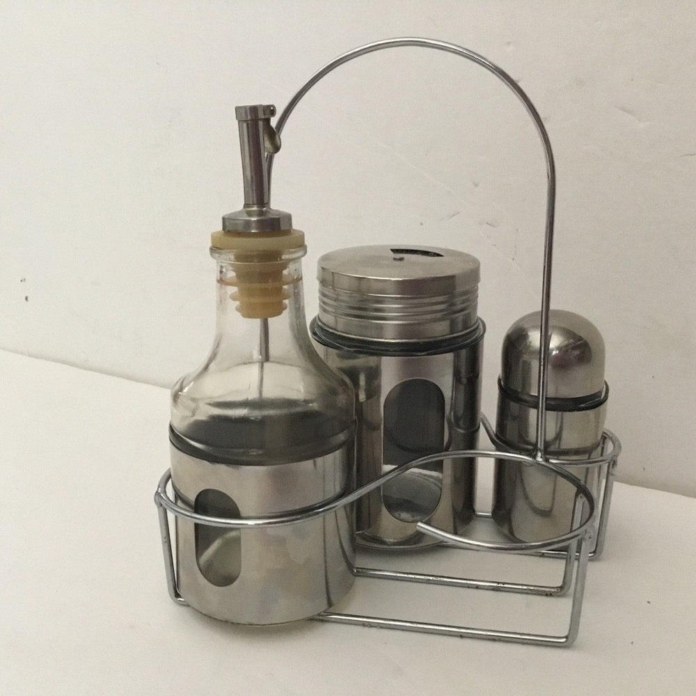 Condiment Set with Holder, Stainless Steel